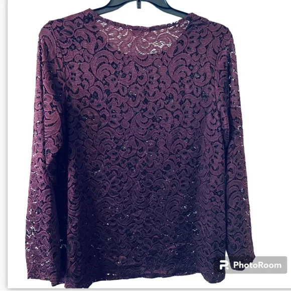 Rag Doll Women’s Plus Size 2x Long Sleeves All Over Paisley Lace Pullover Top - Picture 2 of 4